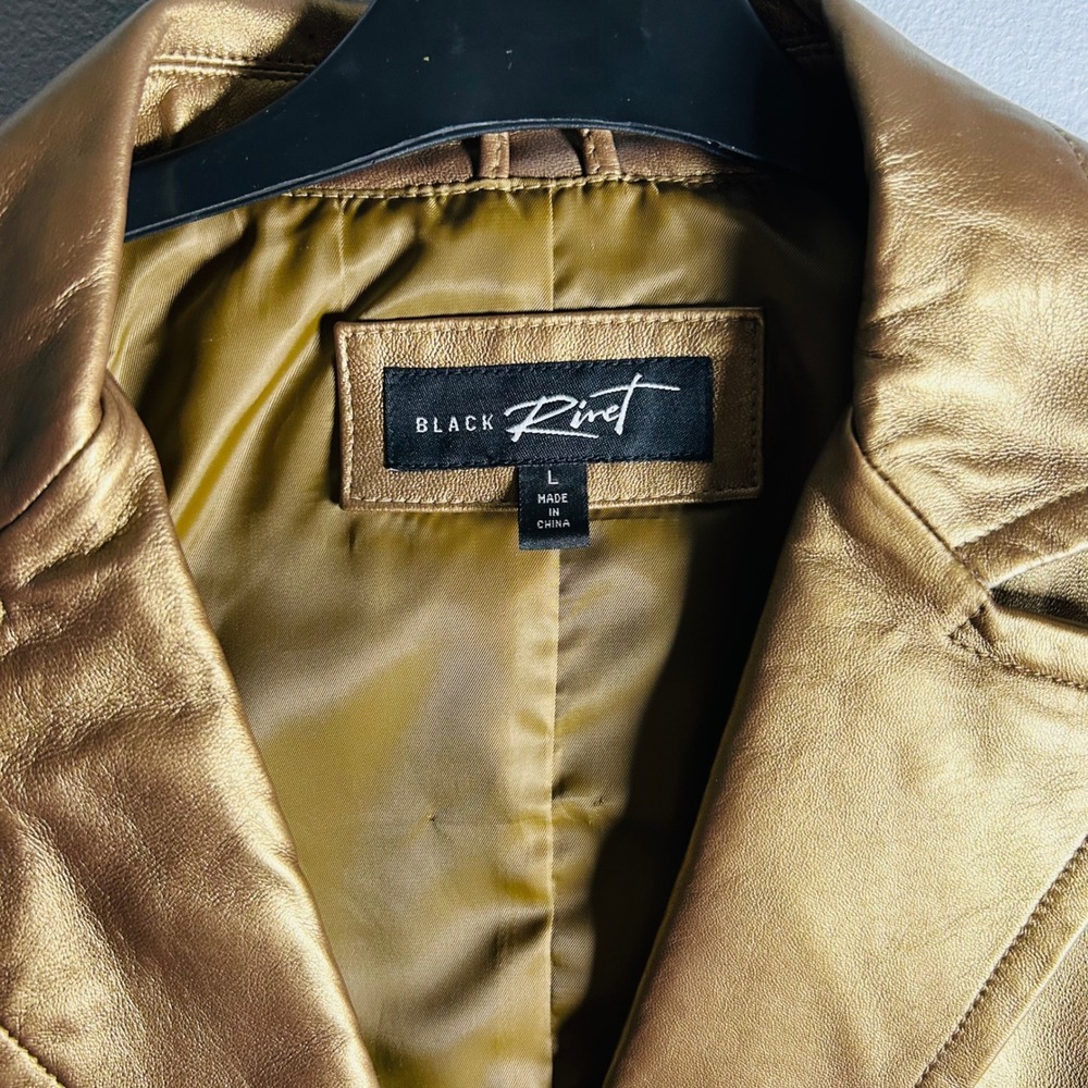 Black Rivet Y2K Bronze Metallic Leather Blazer Jacket Women's L Statement Piece - Picture 3 of 6